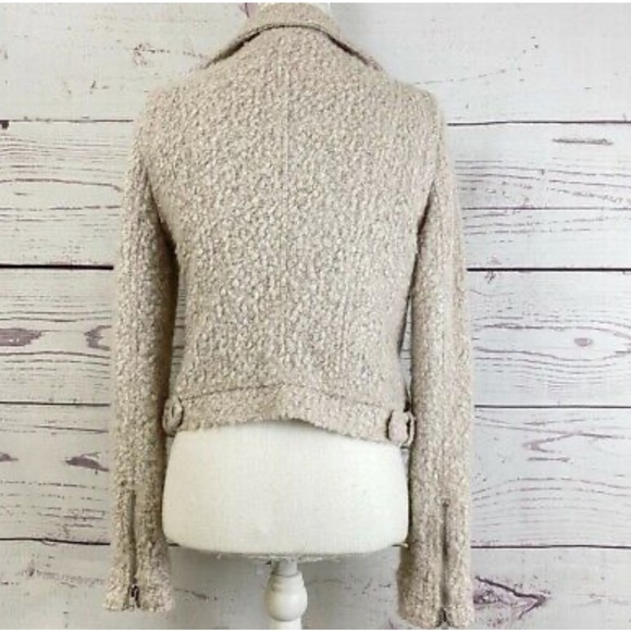 Anthropologie Elevenses Cream Wool Sherpa Moto Jacket S - Picture 4 of 8